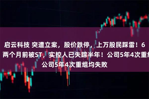 启云科技 突遭立案，股价跌停，上万股民踩雷！603922，两个月前被ST，实控人已失踪半年！公司5年4次重组均失败